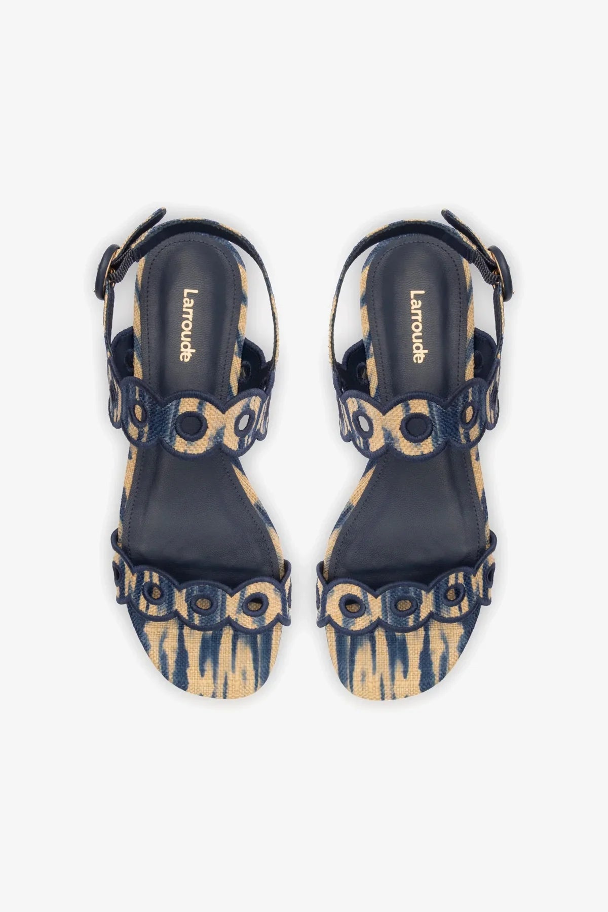 Sandália Flat Florence Ráfia Tie Dye Bege e Azul