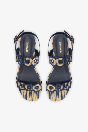 Sandália Flat Florence Ráfia Tie Dye Bege e Azul