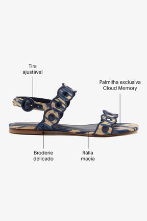 Sandália Flat Florence Ráfia Tie Dye Bege e Azul