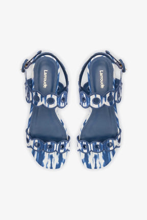 Sandália Flat Florence Ráfia Tie Dye Azul