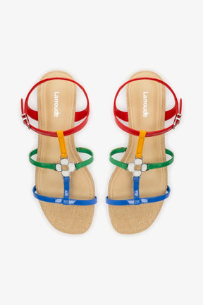 Hana Flat Sandal In Multicolor Patent Leather and Raffia