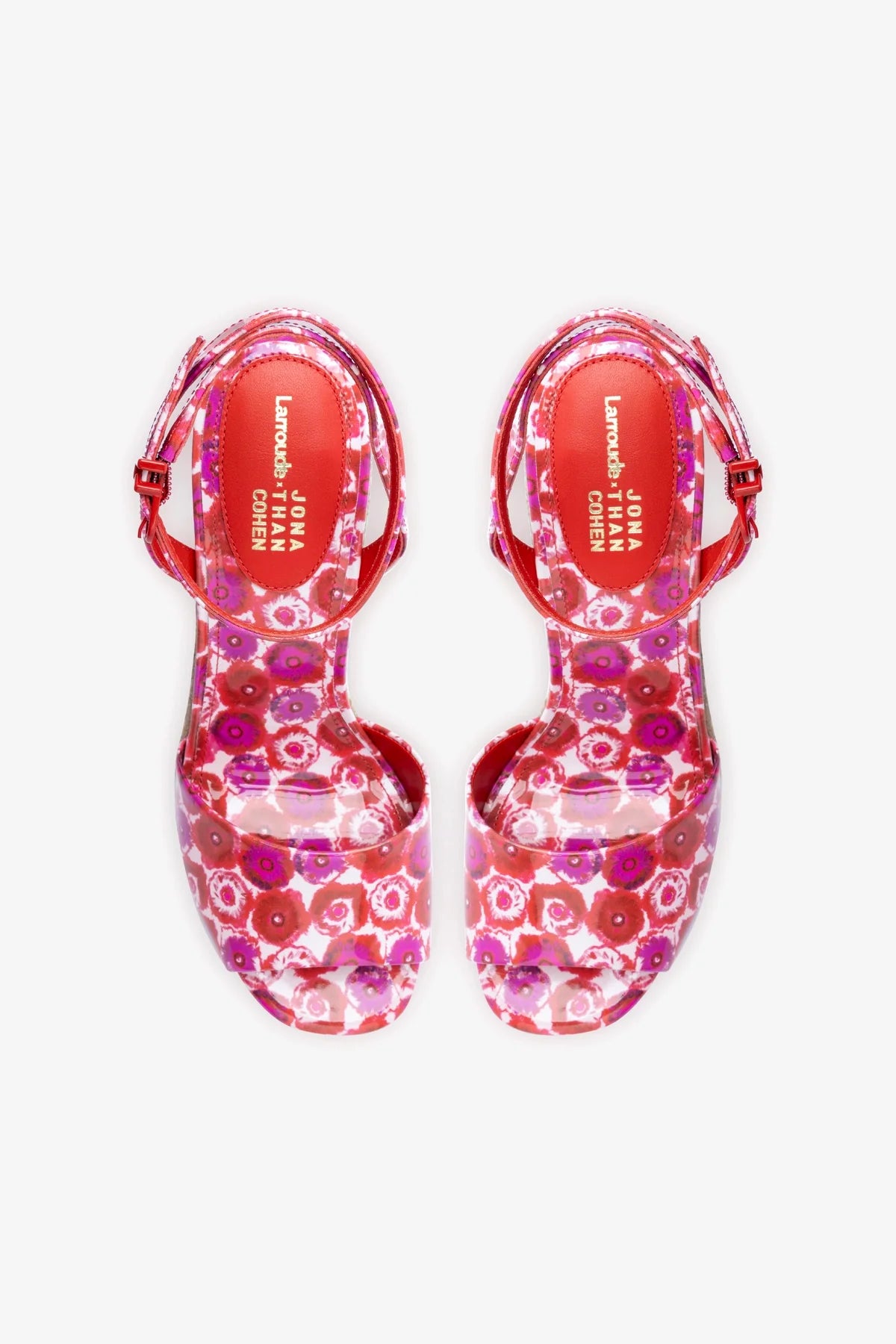 Larroudé x Jonathan Cohen Yves Wedge In Red Abstract Printed Patent Leather