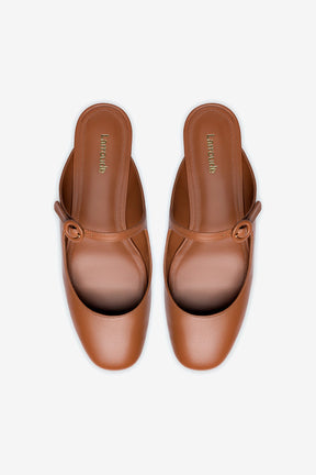 Mule Flat Blair Couro Verniz Caramelo