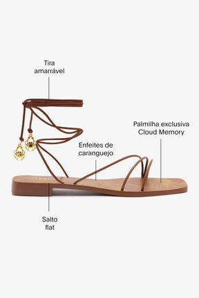 Sandália Flat Nadia Couro Caramelo