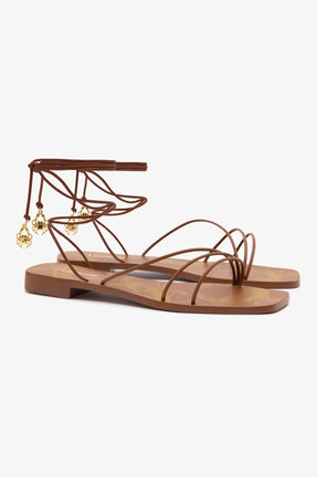 Sandália Flat Nadia Couro Caramelo
