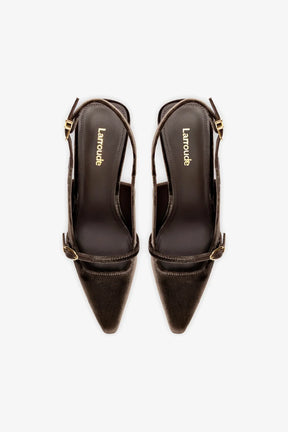 Slingback Ines Veludo Marrom