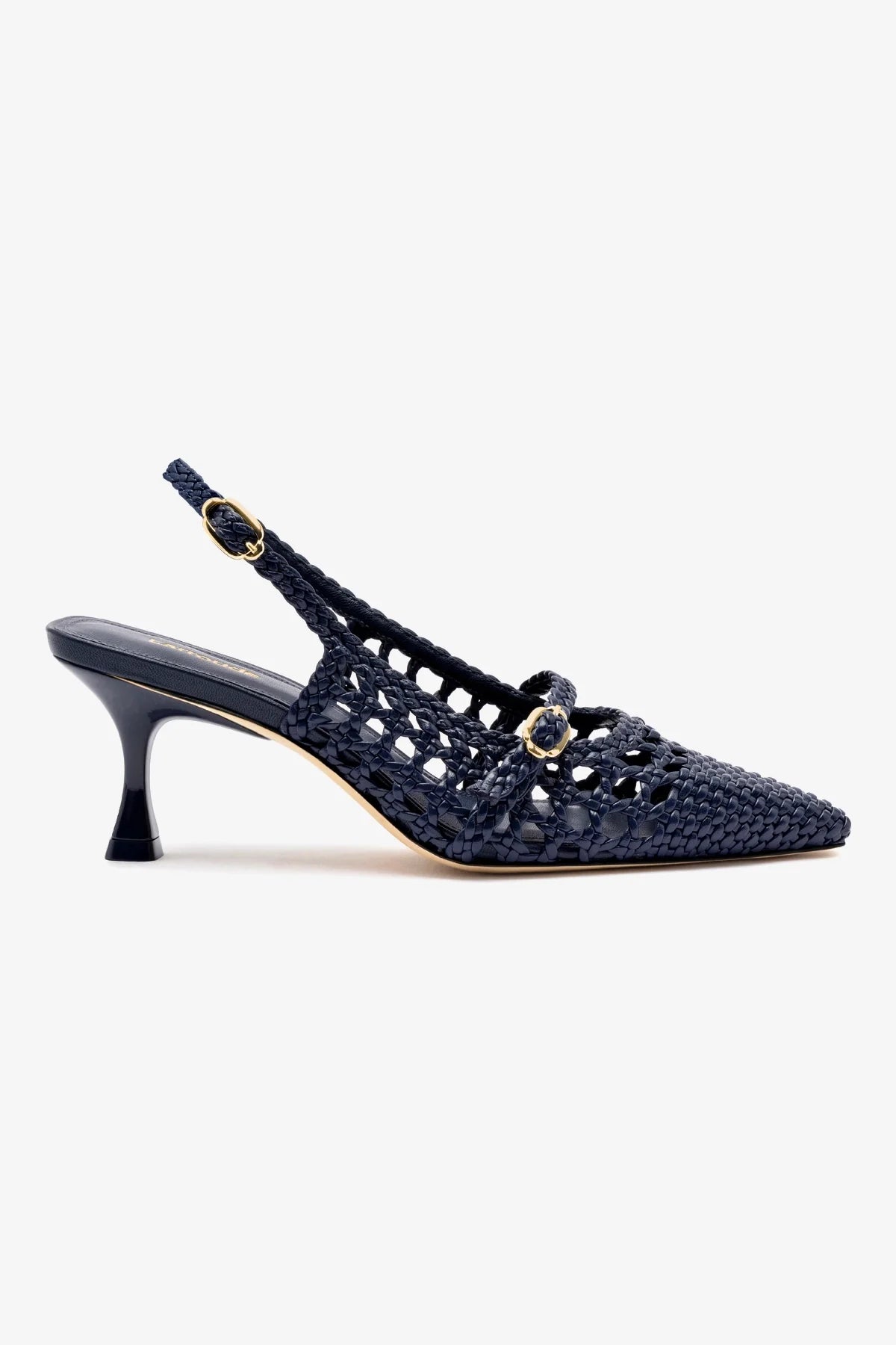 Slingback Ines Macramê Couro Azul