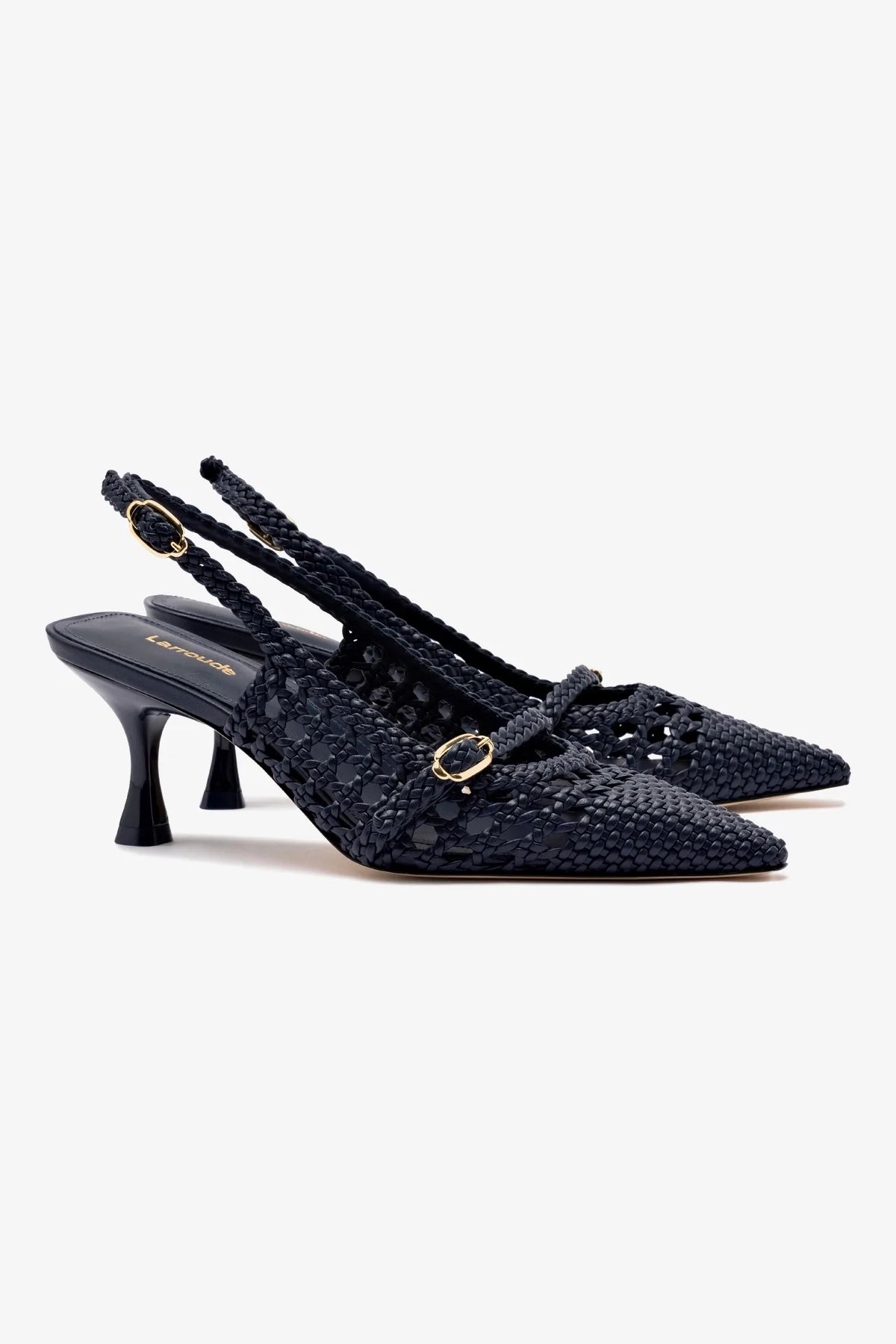 Slingback Ines Macramê Couro Azul