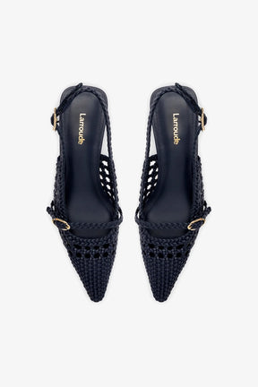 Slingback Ines Macramê Couro Azul