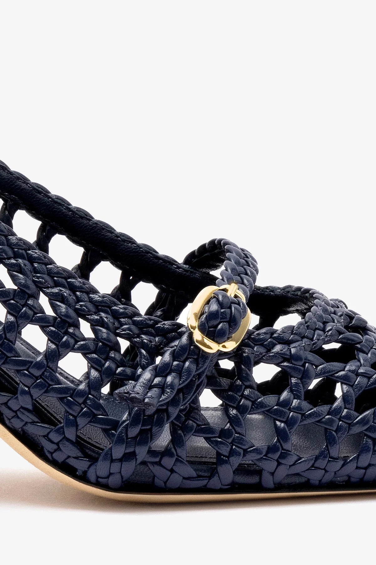 Slingback Ines Macramê Couro Azul