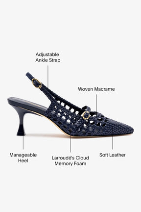 Slingback Ines Macramê Couro Azul