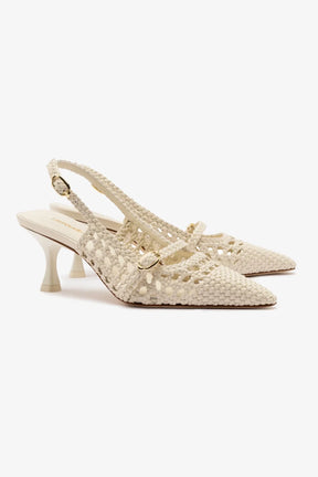 Slingback Ines Macramê Couro Off White