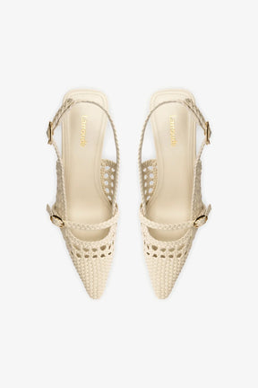 Slingback Ines Macramê Couro Off White