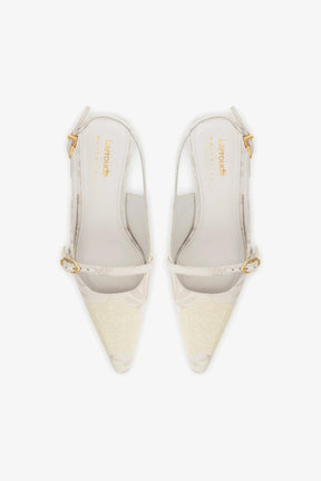 Larroudé x Markarian: Slingback Ines Brocado Off White