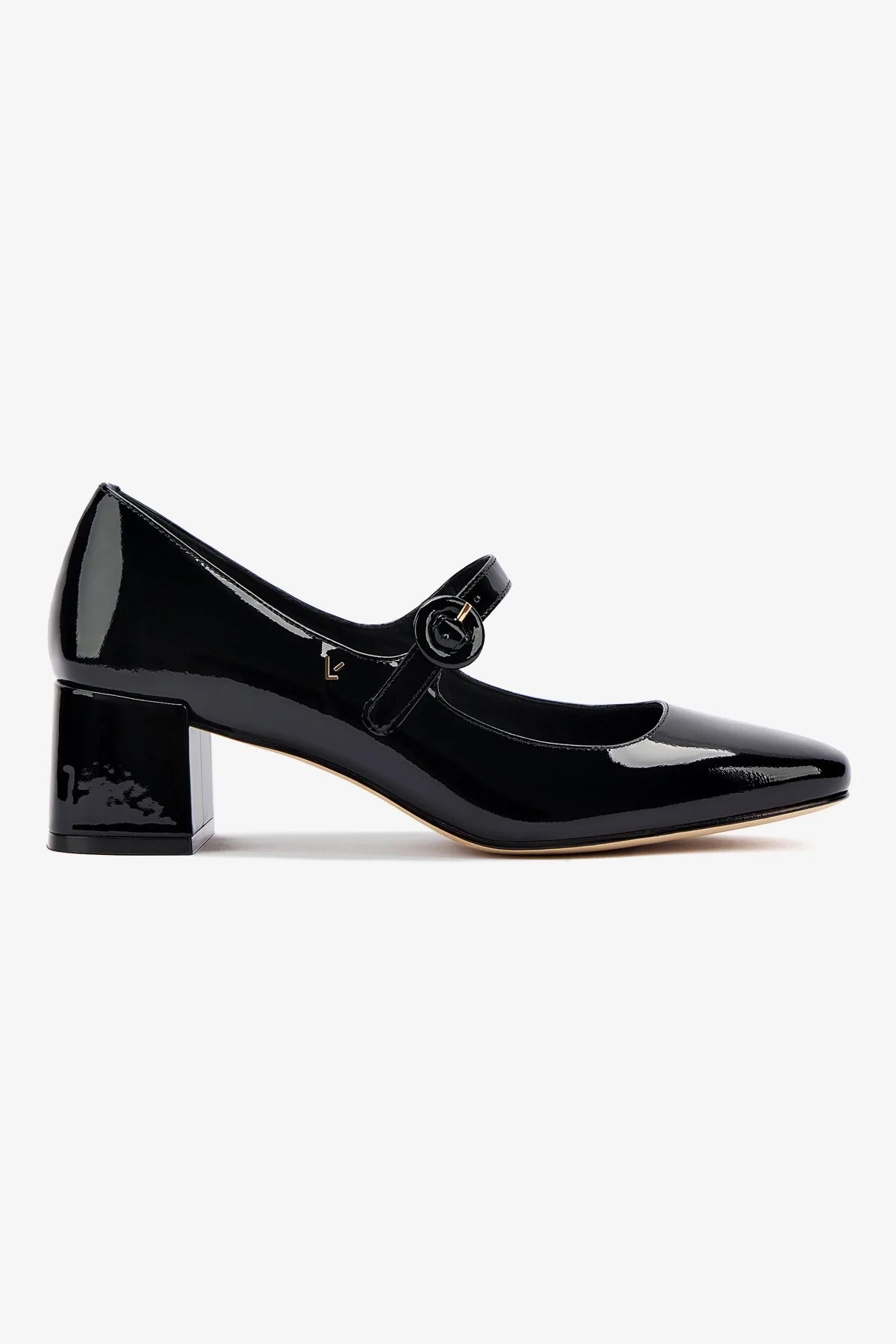Scarpin Salto Bloco Blair Couro Verniz Preto