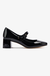 Scarpin Salto Bloco Blair Couro Verniz Preto