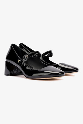 Scarpin Salto Bloco Blair Couro Verniz Preto