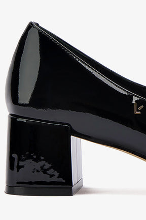 Scarpin Salto Bloco Blair Couro Verniz Preto