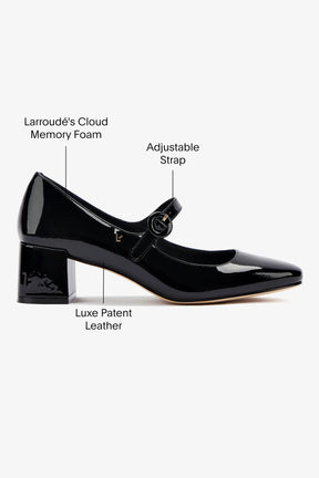 Scarpin Salto Bloco Blair Couro Verniz Preto