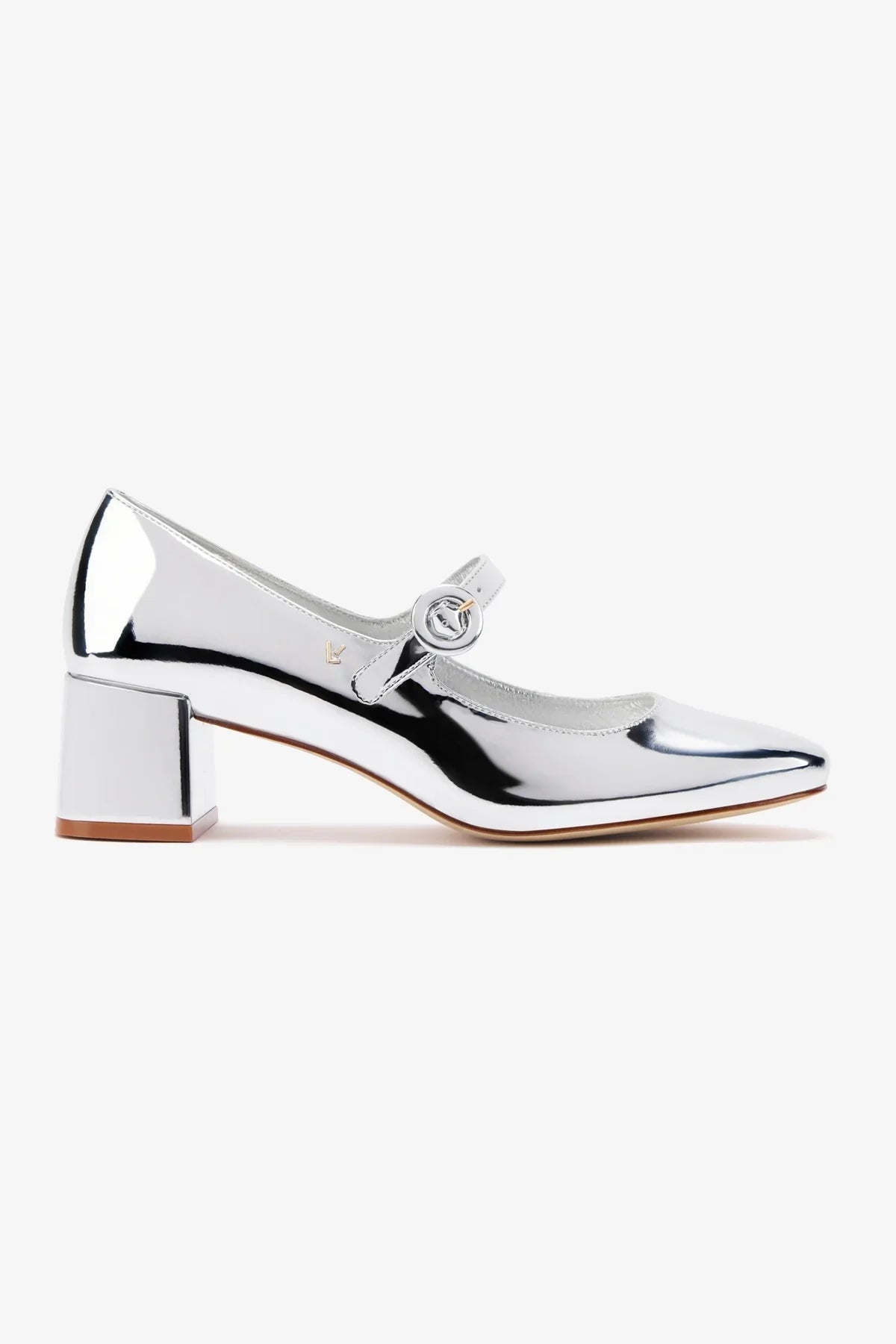 Scarpin Salto Bloco Blair Couro Prateado