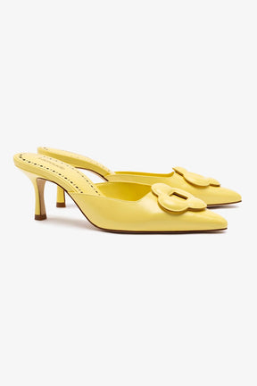 Mule Flora Couro Amarelo