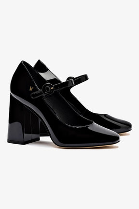Scarpin Salto Bloco Blair Hi Couro Verniz Preto