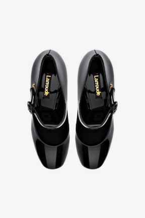 Scarpin Salto Bloco Blair Hi Couro Verniz Preto
