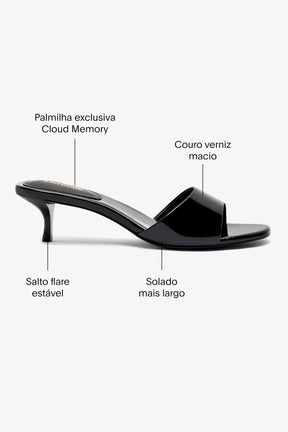 Mule Greta Couro Verniz Preto