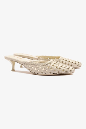 Mule Amal Macramê Couro Off White