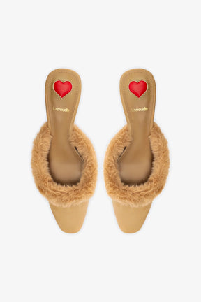Amal Faux Fur Mule In Peanut Suede