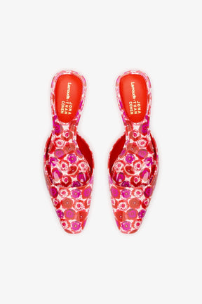 Larroudé x Jonathan Cohen Amal Mule In Red Abstract Printed Patent Leather