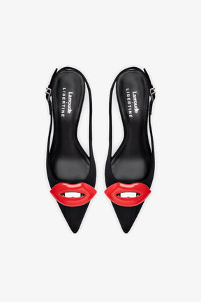 Larroudé x Libertine Lips Pump Lo In Black Fabric