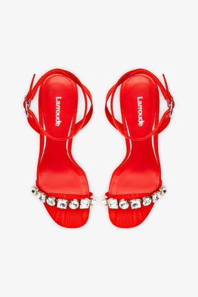 Calypso Sandal In Red Fabric and Crystals