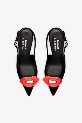 Larroudé x Libertine Lips Pump Hi In Black Suede and Crystals