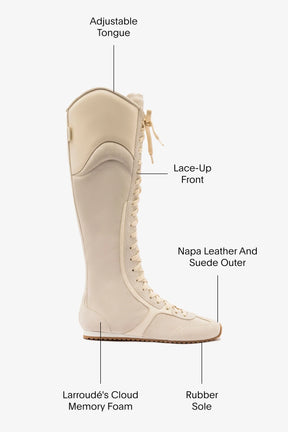 Larroudé x Jonathan Cohen Flat Hi Sneaker Boot In Mushroom Grey Suede and Ivory Leather