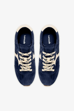 Tênis Stella Camurça Azul e Couro Off White