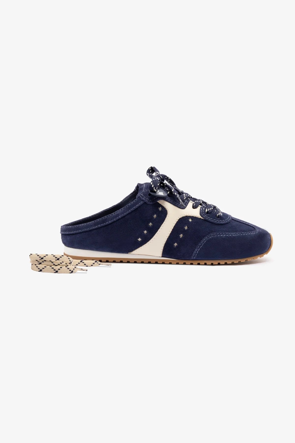 Mule Stella Camurça Azul e Couro Off White