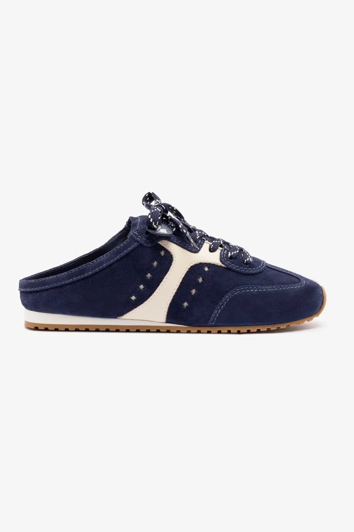 Mule Stella Camurça Azul e Couro Off White