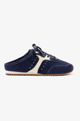 Mule Stella Camurça Azul e Couro Off White