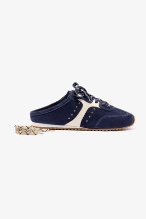 Mule Stella Camurça Azul e Couro Off White