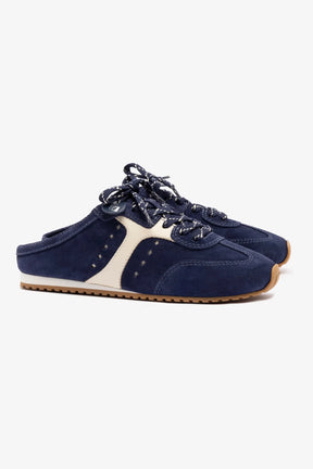 Mule Stella Camurça Azul e Couro Off White