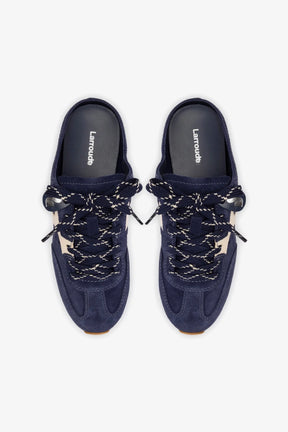 Mule Stella Camurça Azul e Couro Off White