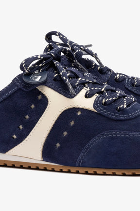 Mule Stella Camurça Azul e Couro Off White