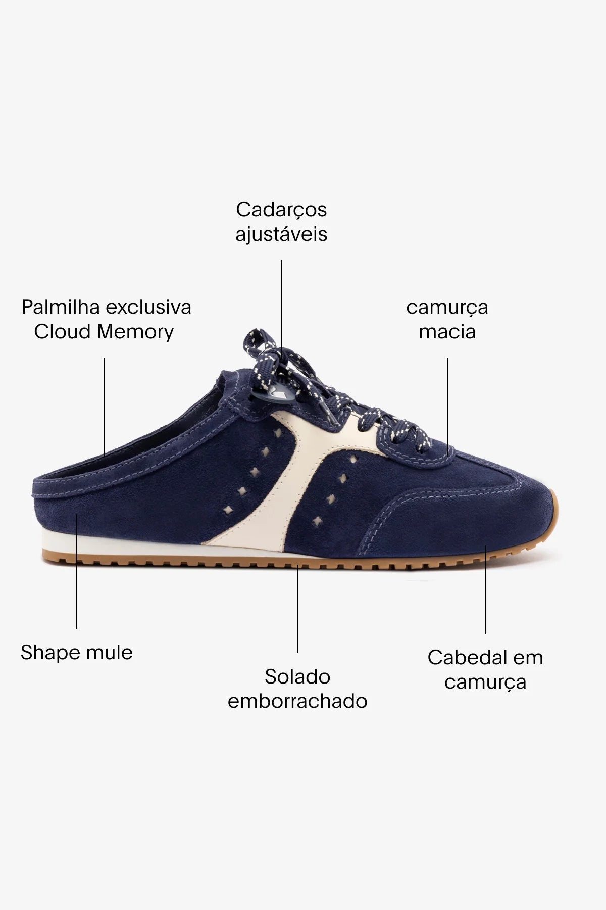 Mule Stella Camurça Azul e Couro Off White