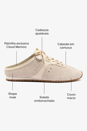 Mule Stella Camurça Cinza e Couro Off White