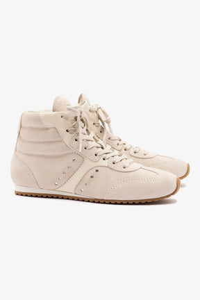 Tênis Cano Médio Stella Camurça Cinza e Couro Off White