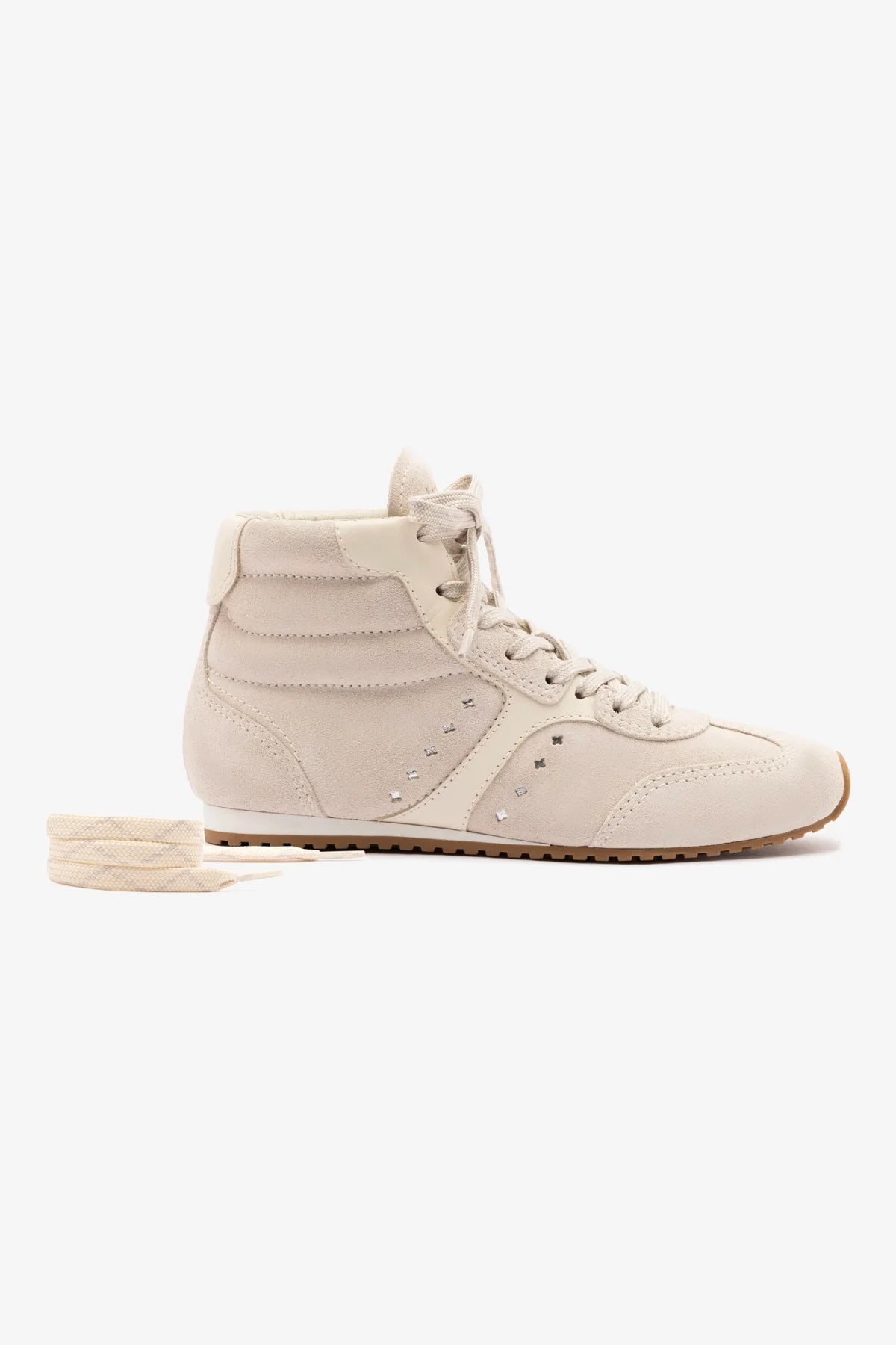 Tênis Cano Médio Stella Camurça Cinza e Couro Off White