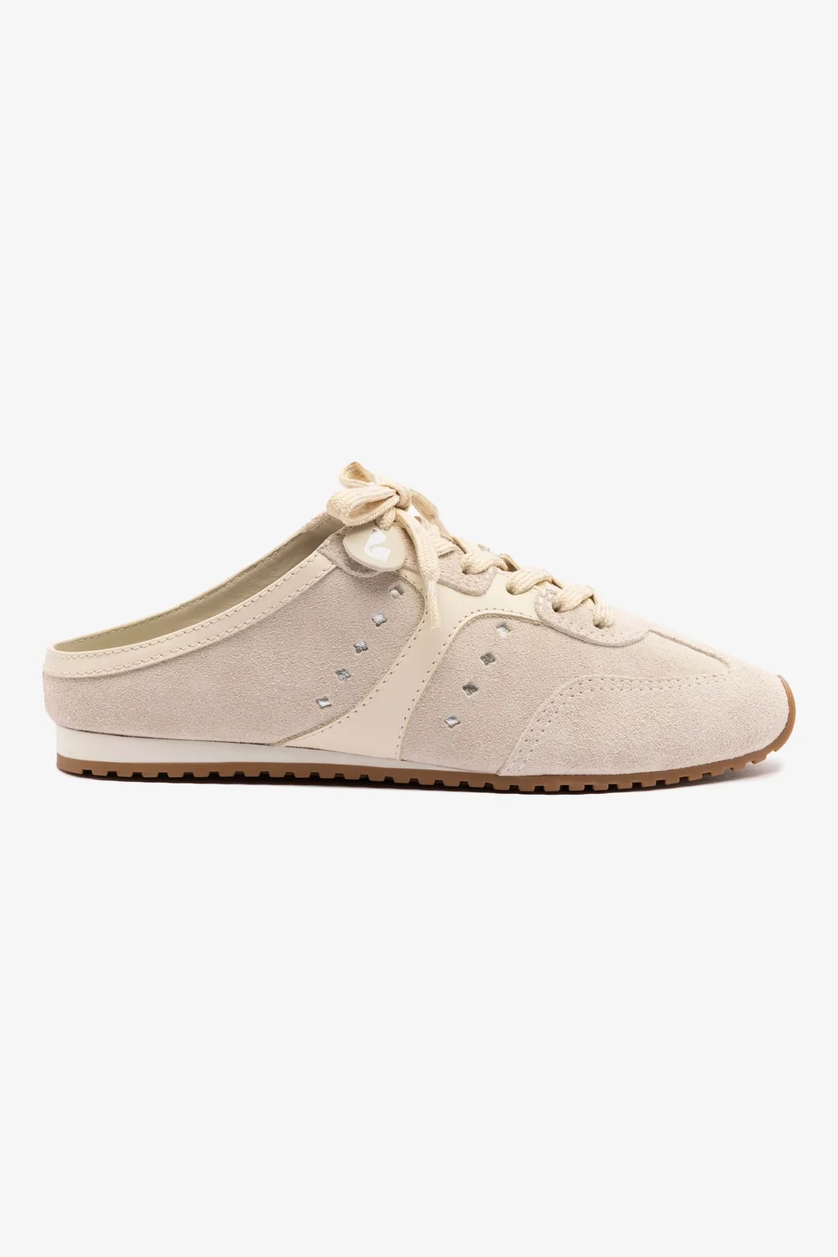 Mule Stella Camurça Cinza e Couro Off White
