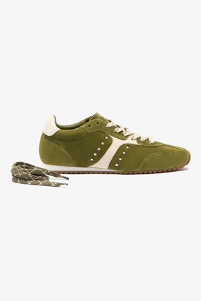 Tênis Stella Camurça Verde e Couro Off White