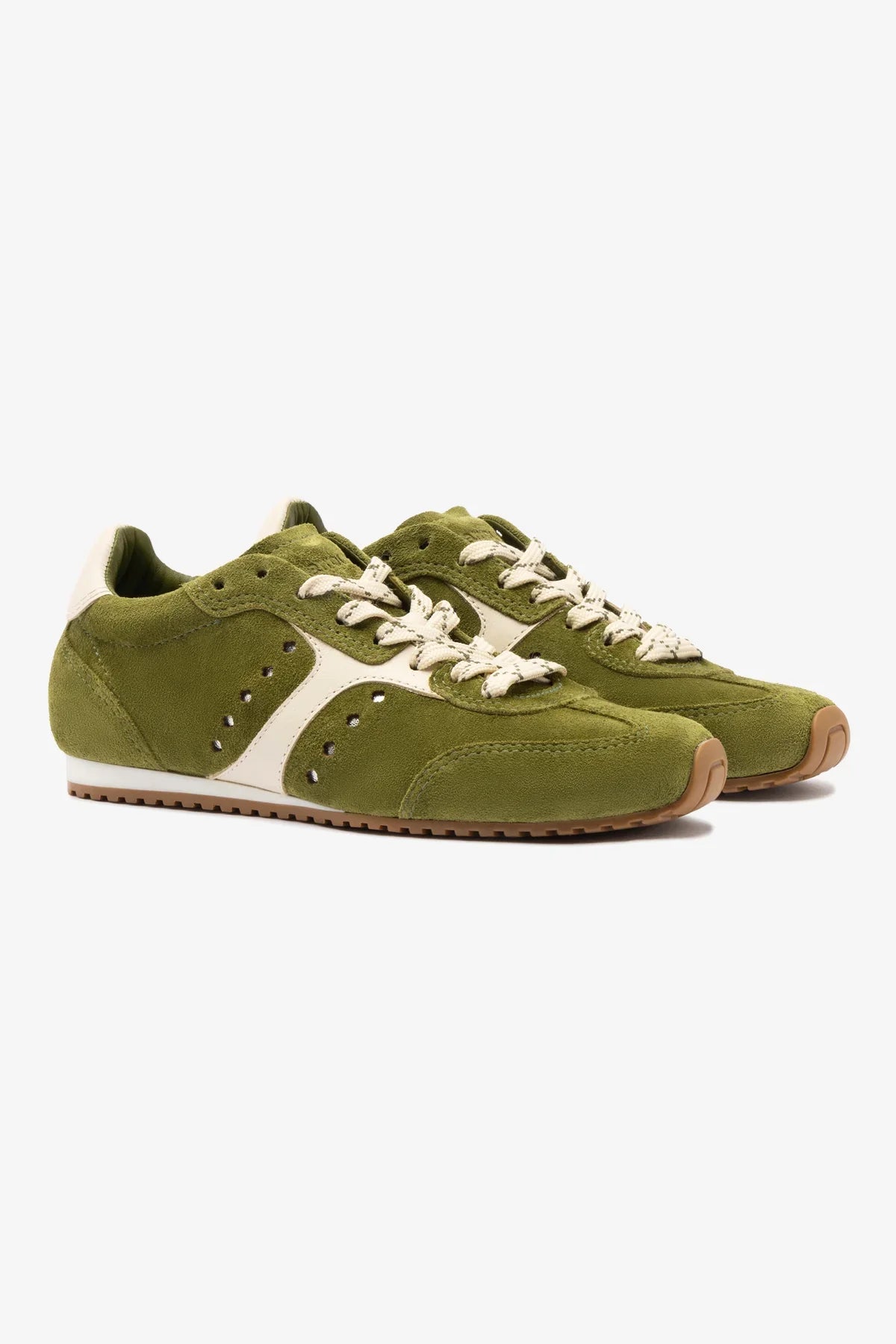 Tênis Stella Camurça Verde e Couro Off White